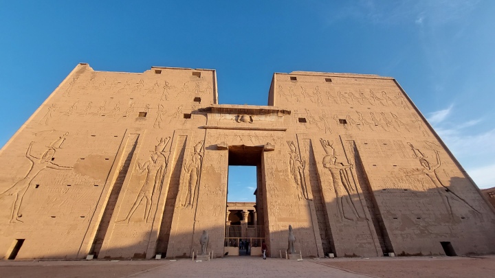 The first pylons of Edfu Temple that leads to the courtyards and holy sanctuaries
