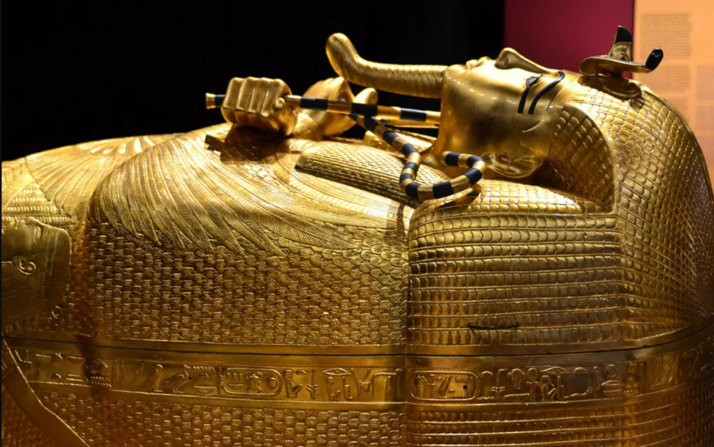King Tutankhamun's sarcophagus made in complete gold at The King Tut exhibit in the Egyptian Museum