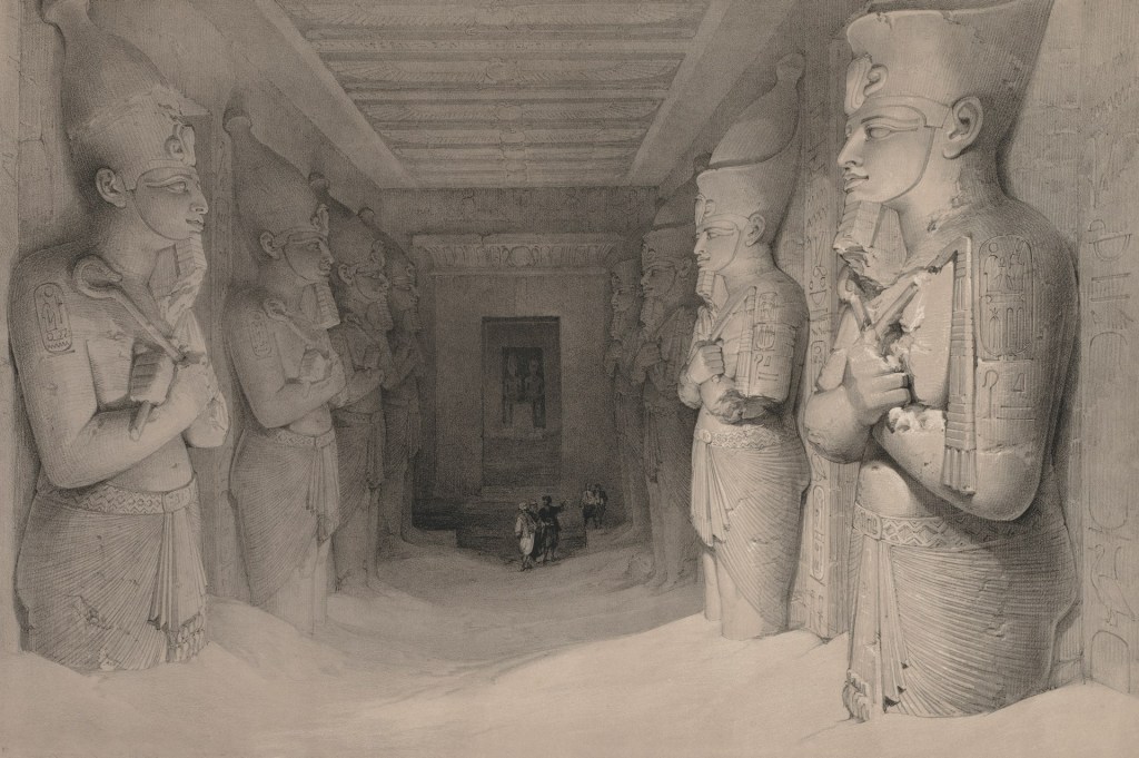 Abu Simbel Inside: the Great Temple of Ramses II filled with sand when discovered in 1813 Photo Credit: Egypt and Nubia: Volume I - No. 14, Interior of the Temple Aboo Simbel 1836 Louis Haghe (British, 1806–1885) England, 19th century Color lithograph Gift of J. Byers Hays 1953.504 taken from Cleveland, Unsplash