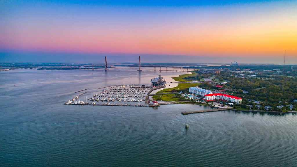 Aerial view of Charleston Harbor