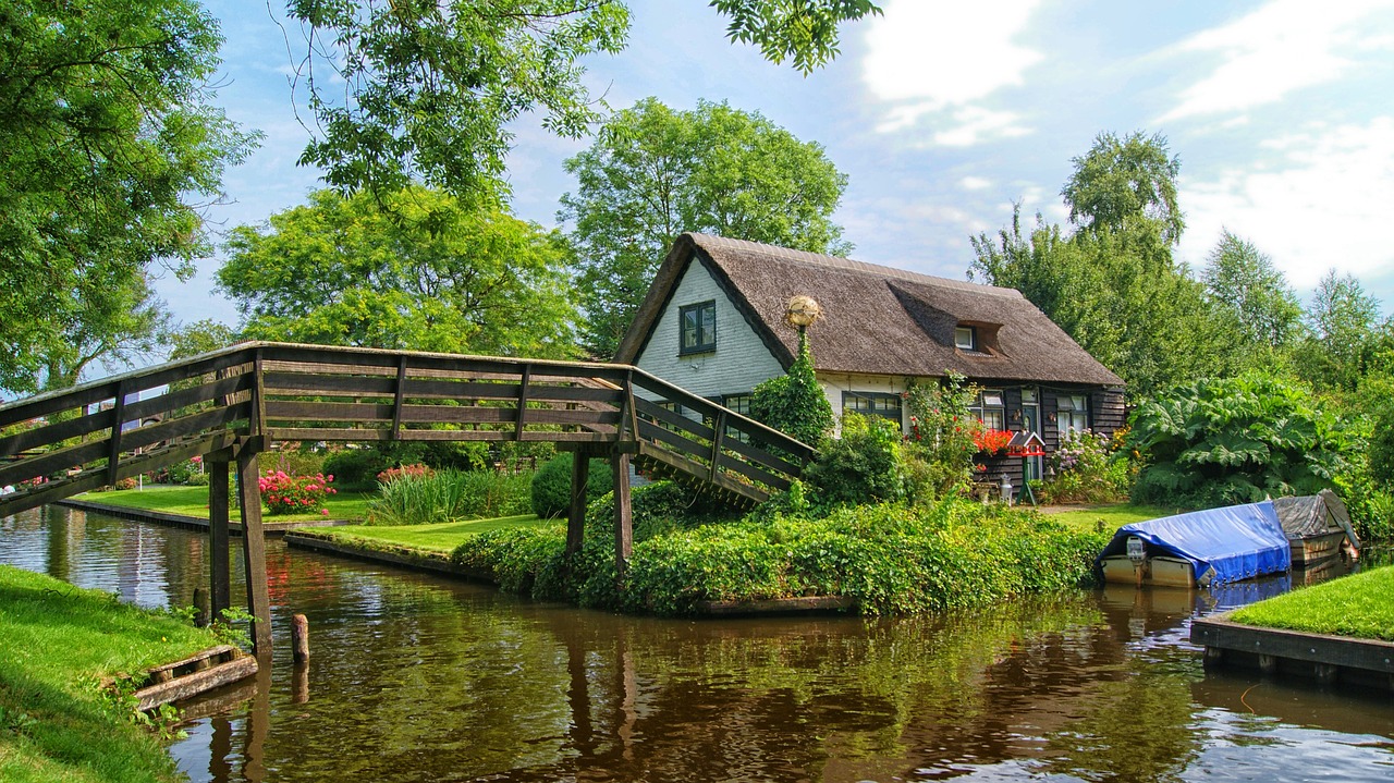 Footbridges leading to a house in Giethoorn Netherlands